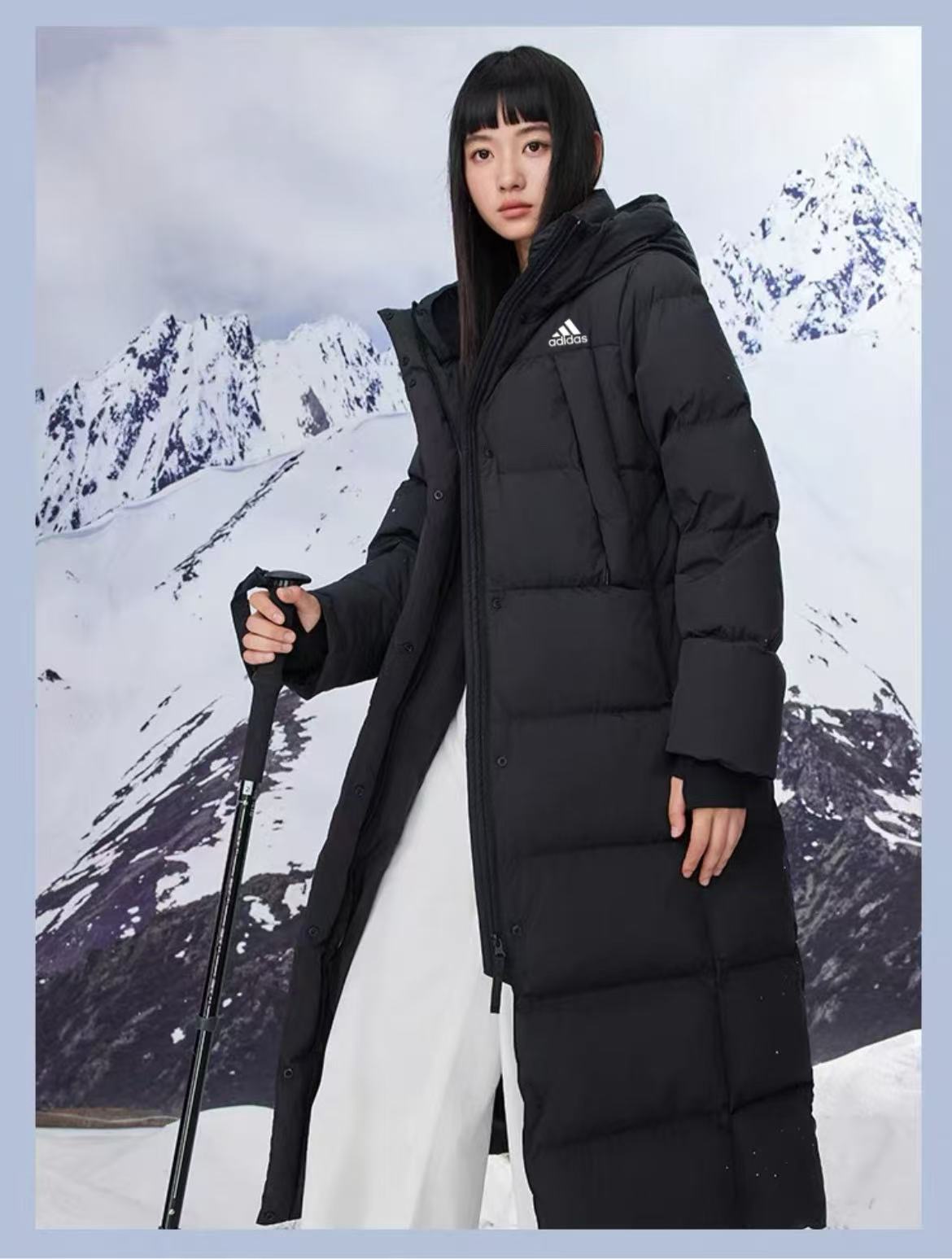 adidas ダウンコート ロング丈 防寒対応 保温性抜群 ブラック ベージュ キャンバス - 画像 3