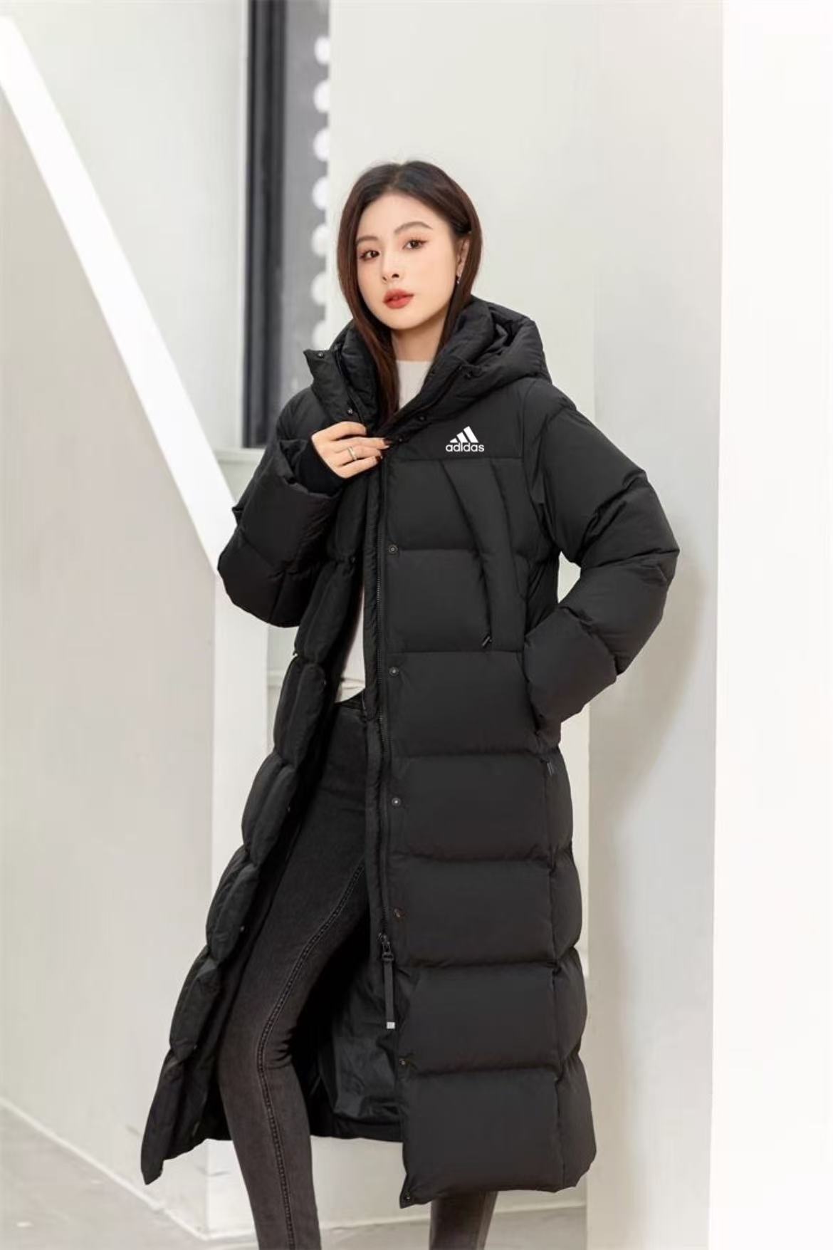 adidas ダウンコート ロング丈 防寒対応 保温性抜群 ブラック ベージュ キャンバス - 画像 7