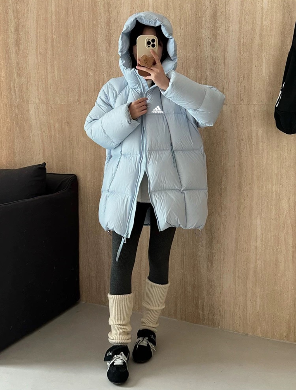 adidas ダウンジャケット ロングタイプ 保温性抜群 通勤カジュアル パステルブルー - 画像 6