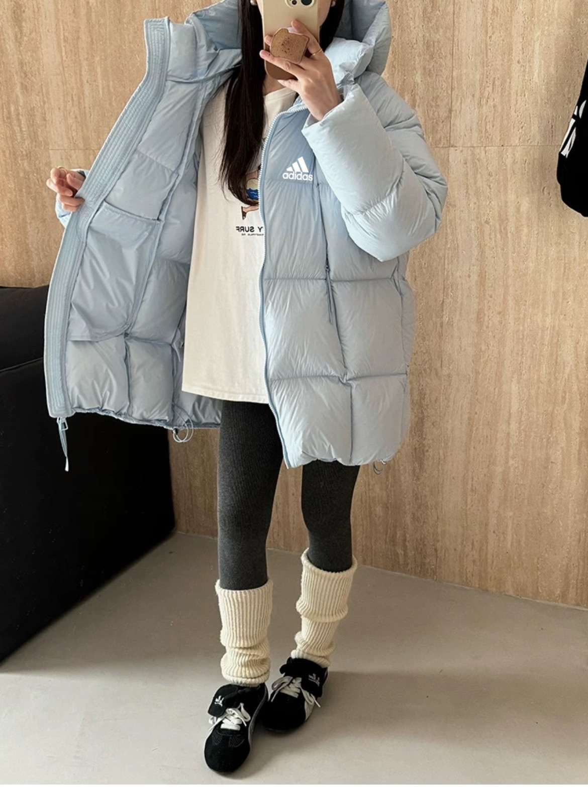 adidas ダウンジャケット ロングタイプ 保温性抜群 通勤カジュアル パステルブルー - 画像 7