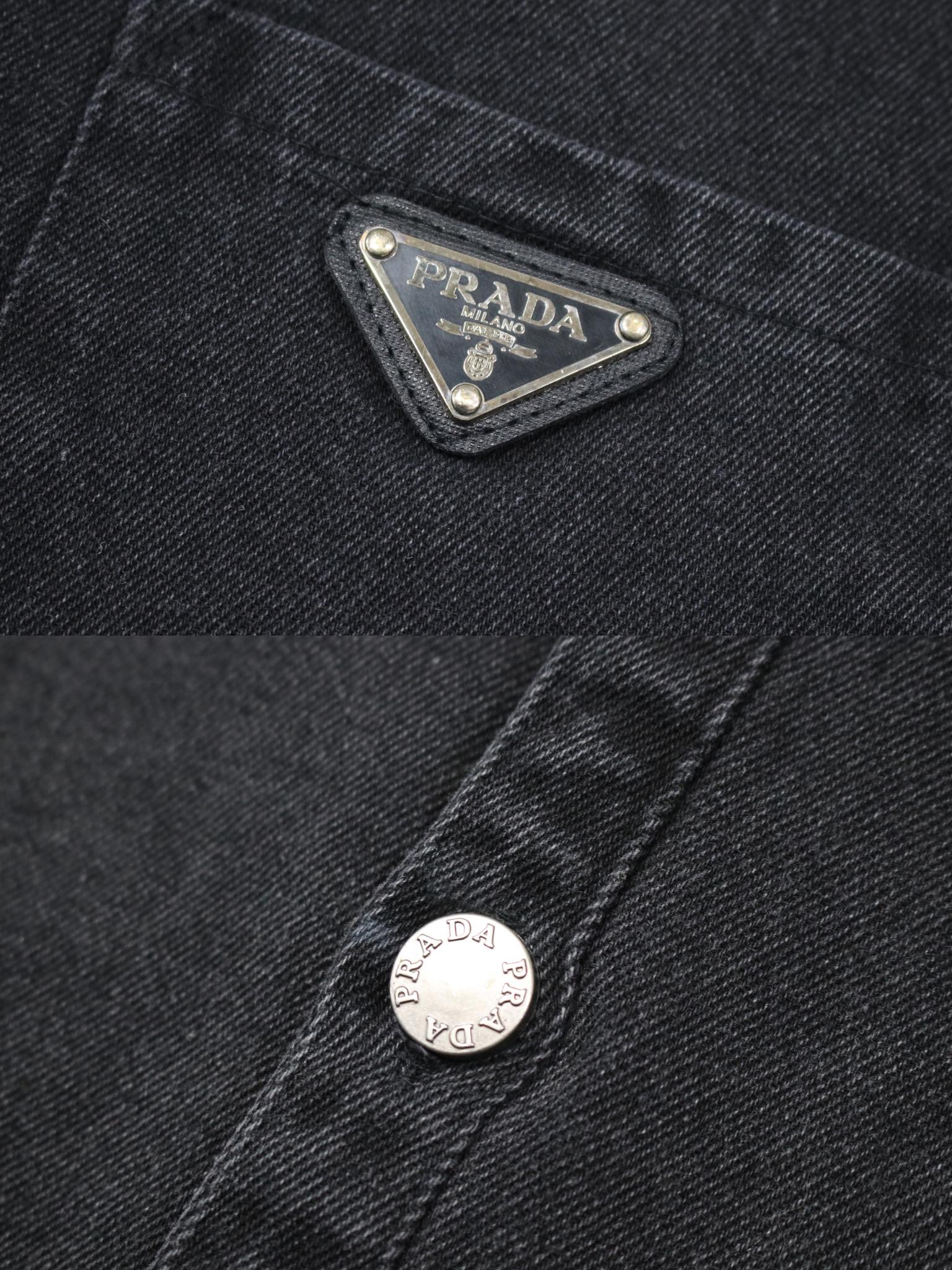 PRADA デニムシャツ ブラック ロゴパッチ付き ミニサイズ オーバーサイズ ファッション 通勤 カジュアル デニム素材 - 画像 3