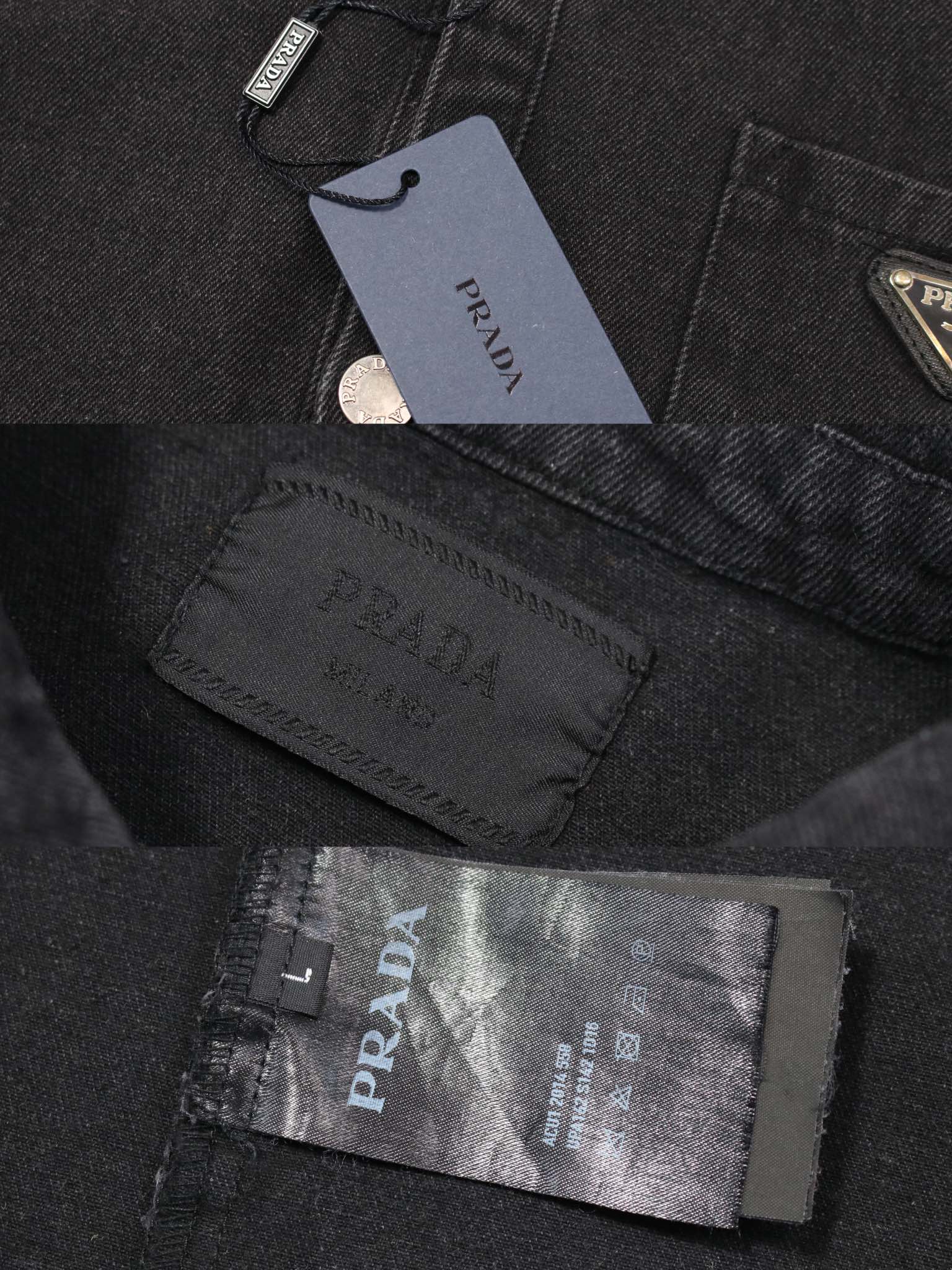 PRADA デニムシャツ ブラック ロゴパッチ付き ミニサイズ オーバーサイズ ファッション 通勤 カジュアル デニム素材 - 画像 4