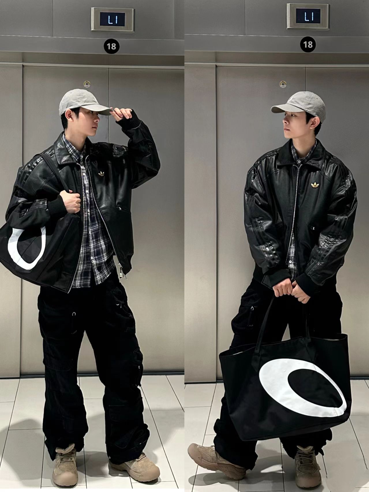 ADIDAS ジャケット ブーメラン オーバーサイズ ファーライニング ブラックレザー 2WAY収納 通勤カジュアル - 画像 5