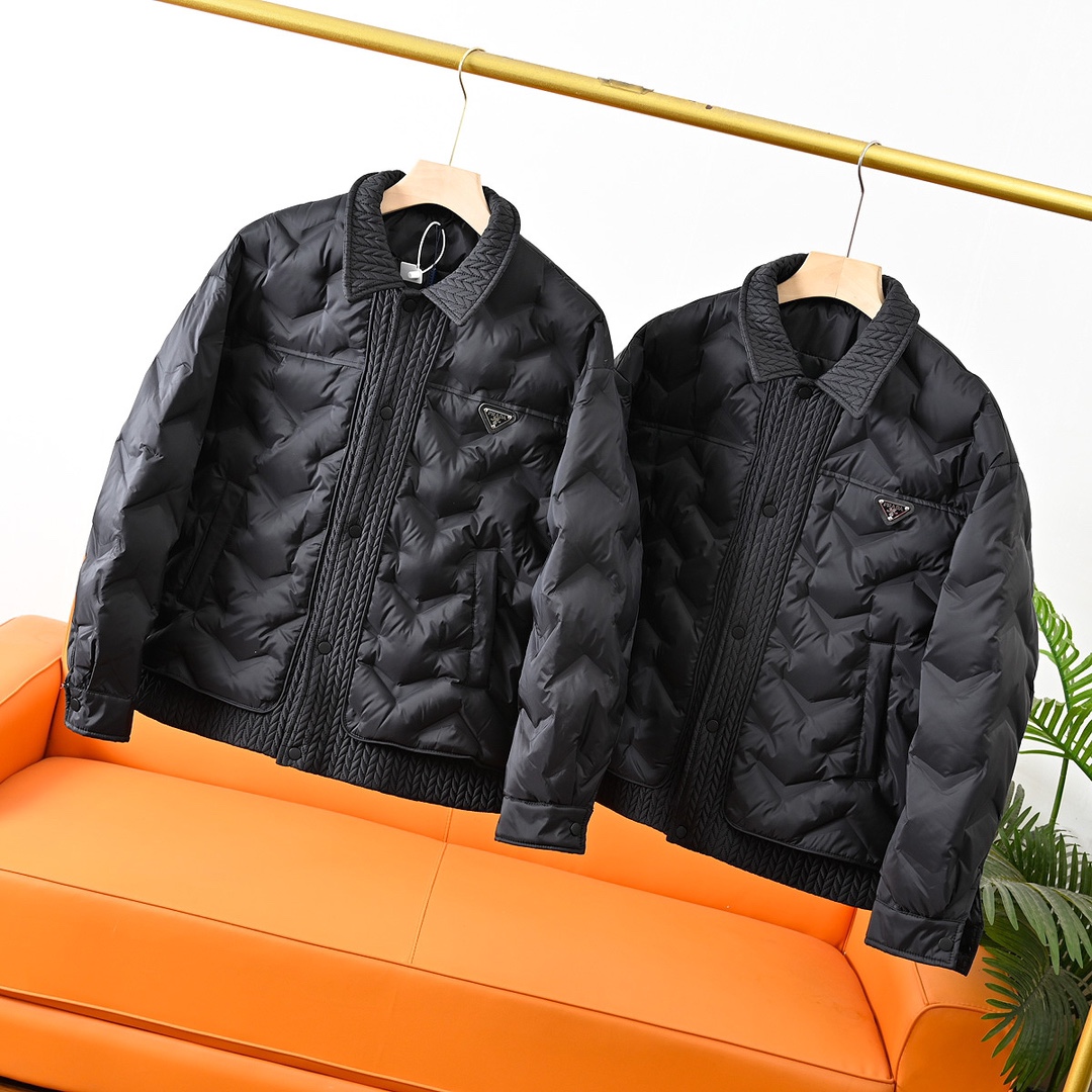 PRADA ダウンジャケット ファッション ブラック ネイビー シャツジャケット ダブルブレスト 2WAY ファッション ブラック ネイビー ナイロン - 画像 2