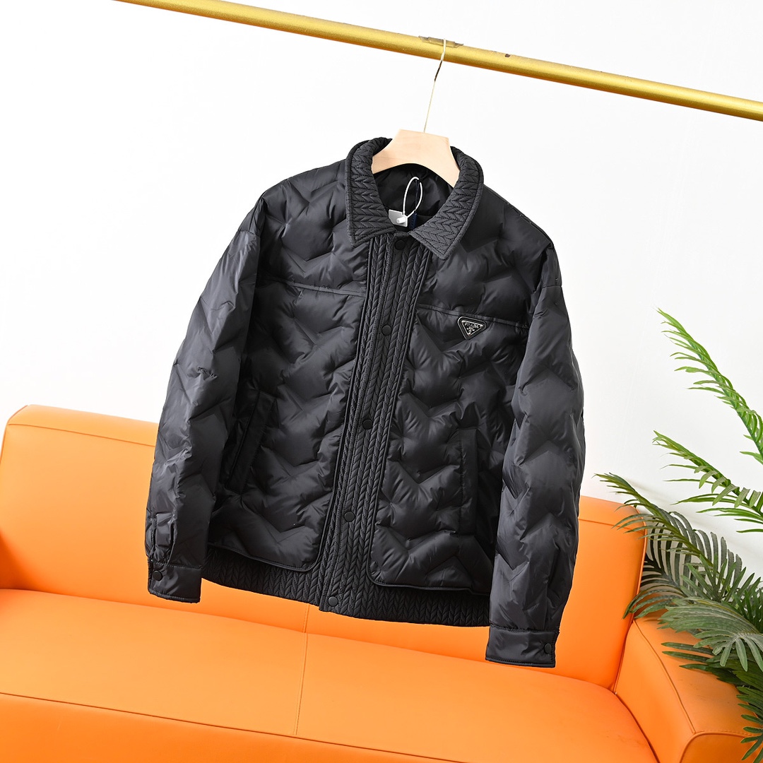 PRADA ダウンジャケット ファッション ブラック ネイビー シャツジャケット ダブルブレスト 2WAY ファッション ブラック ネイビー ナイロン - 画像 3