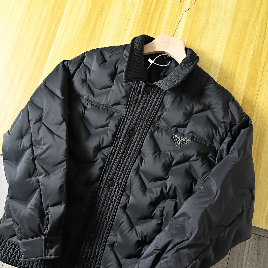 PRADA ダウンジャケット ファッション ブラック ネイビー シャツジャケット ダブルブレスト 2WAY ファッション ブラック ネイビー ナイロン - 画像 5