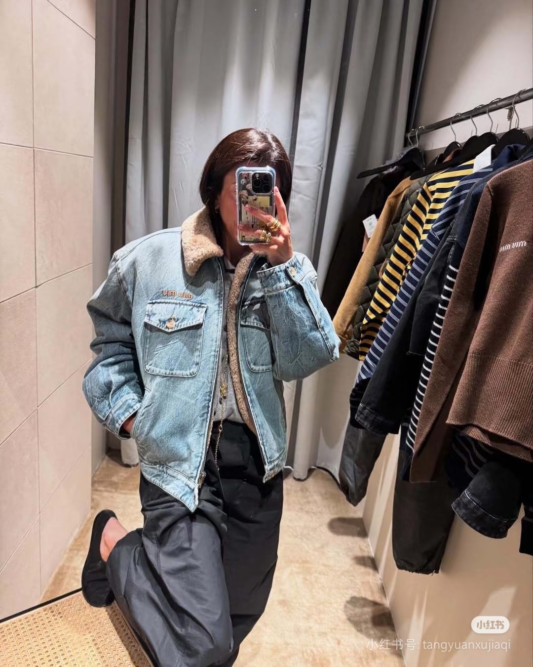 MIU MIU デニムジャケット ファーライニング 2WAY カジュアル ブルー デニム - 画像 6