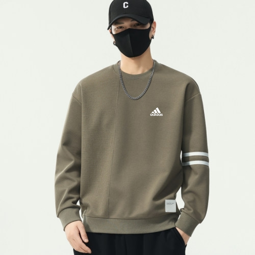 adidas スウェットシャツ ブロックデザイン 3ストライプス 通勤カジュアル 全4色展開 コットン混