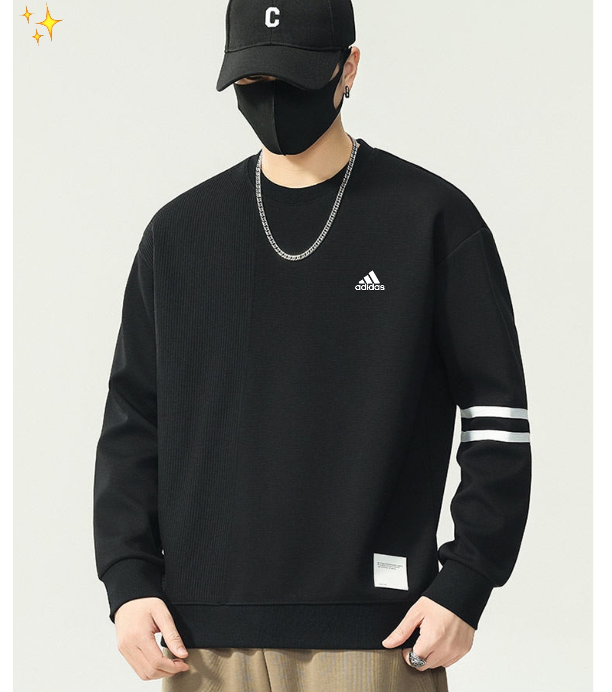 adidas スウェットシャツ ブロックデザイン 3ストライプス 通勤カジュアル 全4色展開 コットン混 - 画像 2