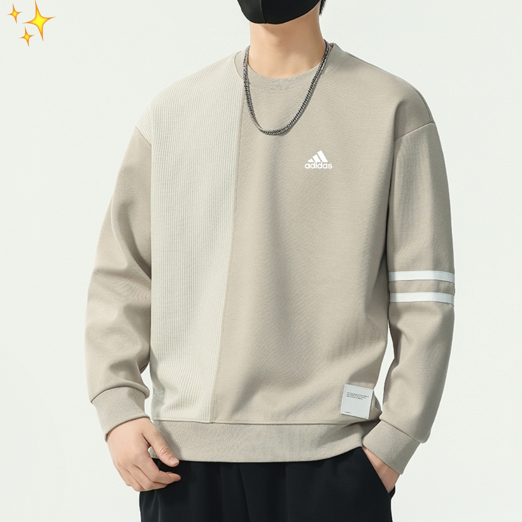 adidas スウェットシャツ ブロックデザイン 3ストライプス 通勤カジュアル 全4色展開 コットン混 - 画像 3