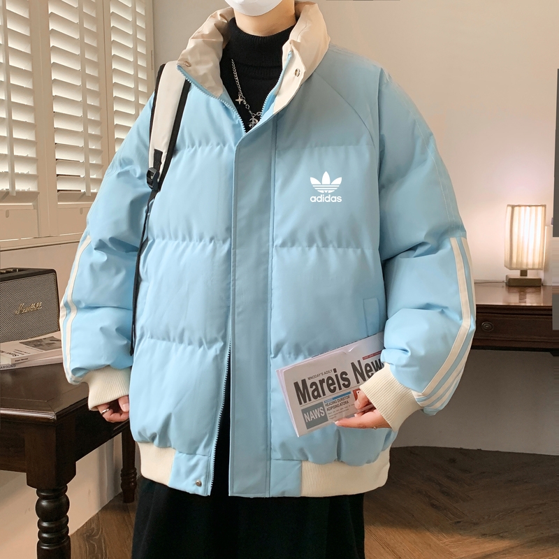 adidas ダウンジャケット ブルゾン 3ストライプス ミニサイズ 通勤カジュアル 全4色展開 レザー風素材