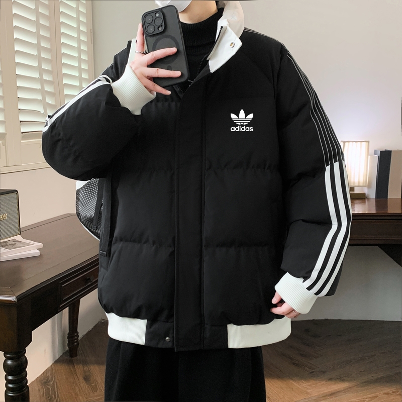 adidas ダウンジャケット ブルゾン 3ストライプス ミニサイズ 通勤カジュアル 全4色展開 レザー風素材 - 画像 2