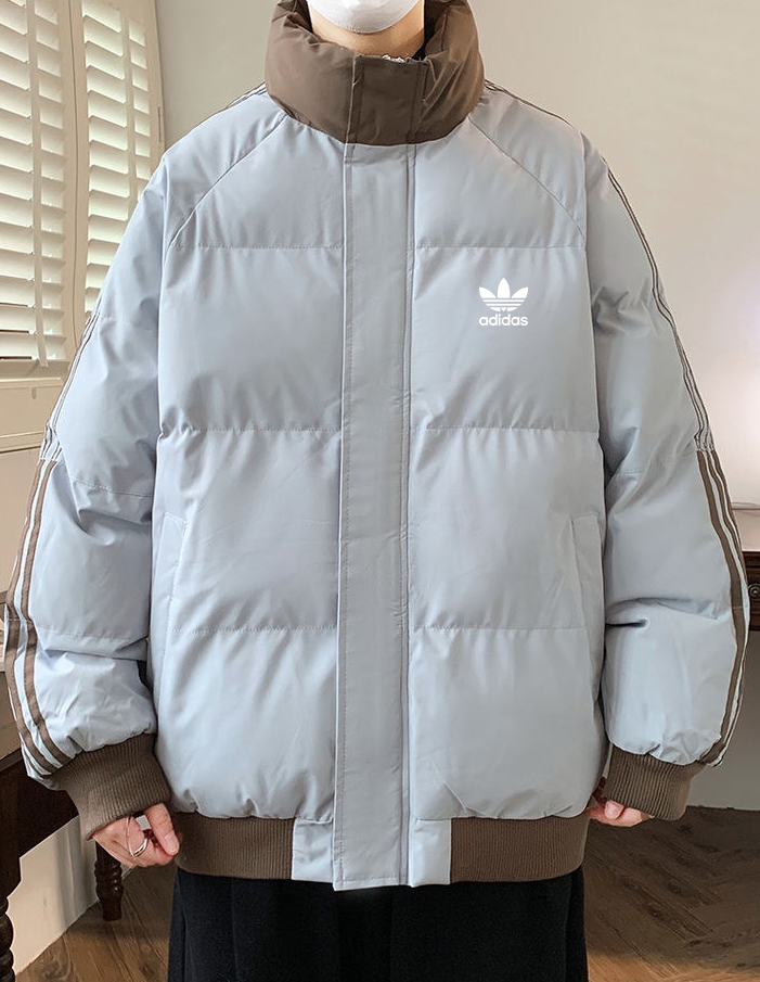 adidas ダウンジャケット ブルゾン 3ストライプス ミニサイズ 通勤カジュアル 全4色展開 レザー風素材 - 画像 4