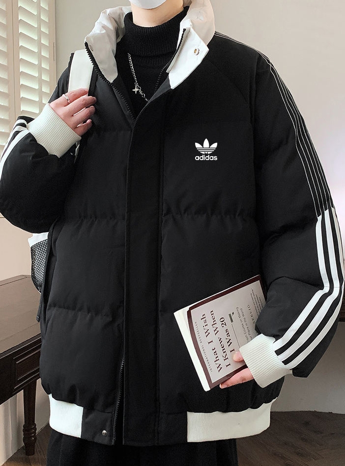 adidas ダウンジャケット ブルゾン 3ストライプス ミニサイズ 通勤カジュアル 全4色展開 レザー風素材 - 画像 7