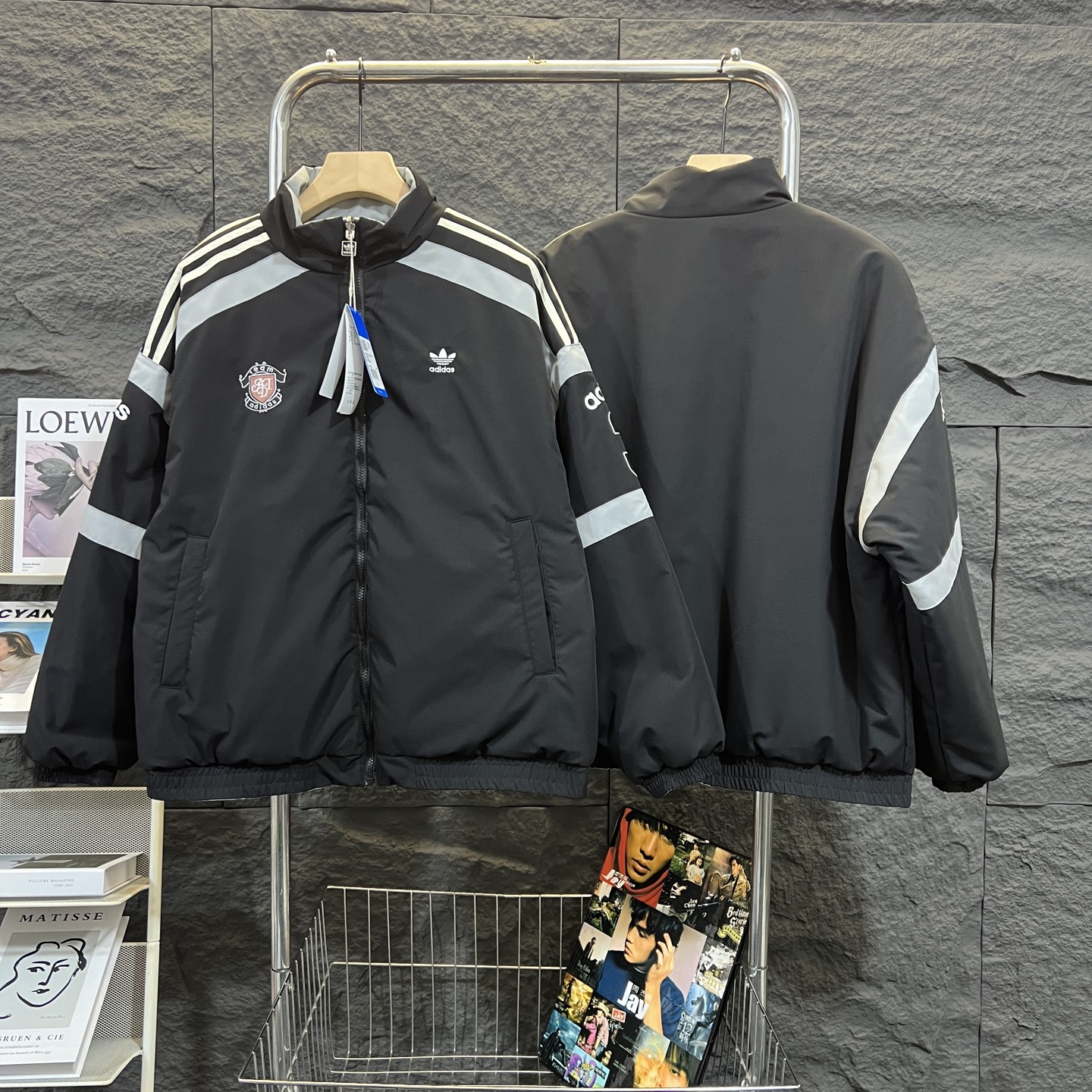 adidas ジャケット スポーツライン ロゴデザイン カジュアル ブラック ホワイト レザー調 - 画像 5