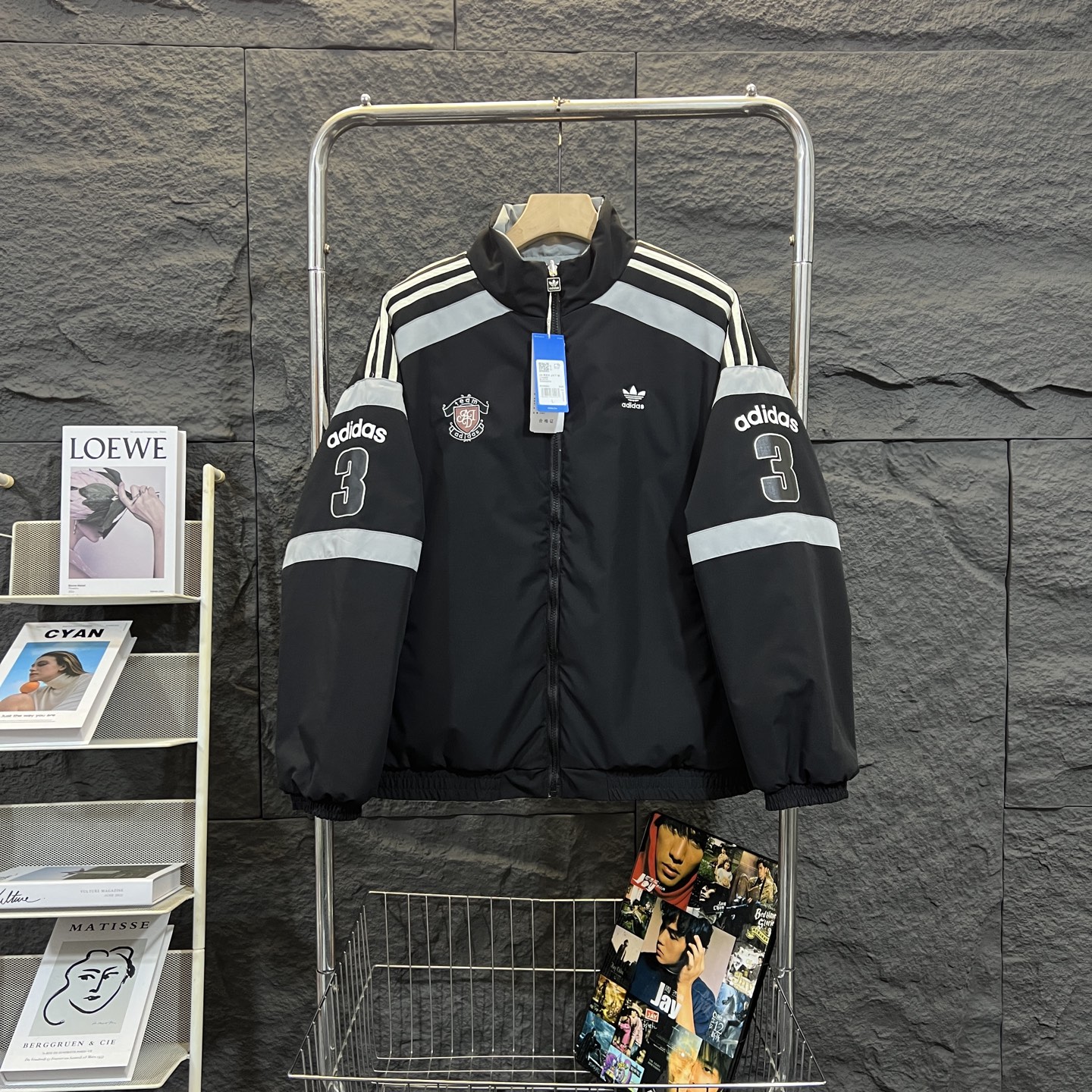 adidas ジャケット スポーツライン ロゴデザイン カジュアル ブラック ホワイト レザー調 - 画像 7