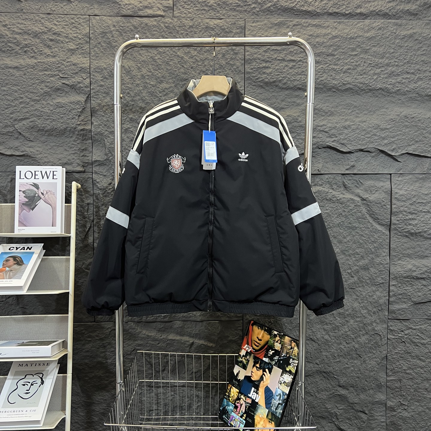 adidas ジャケット スポーツライン ロゴデザイン カジュアル ブラック ホワイト レザー調 - 画像 8