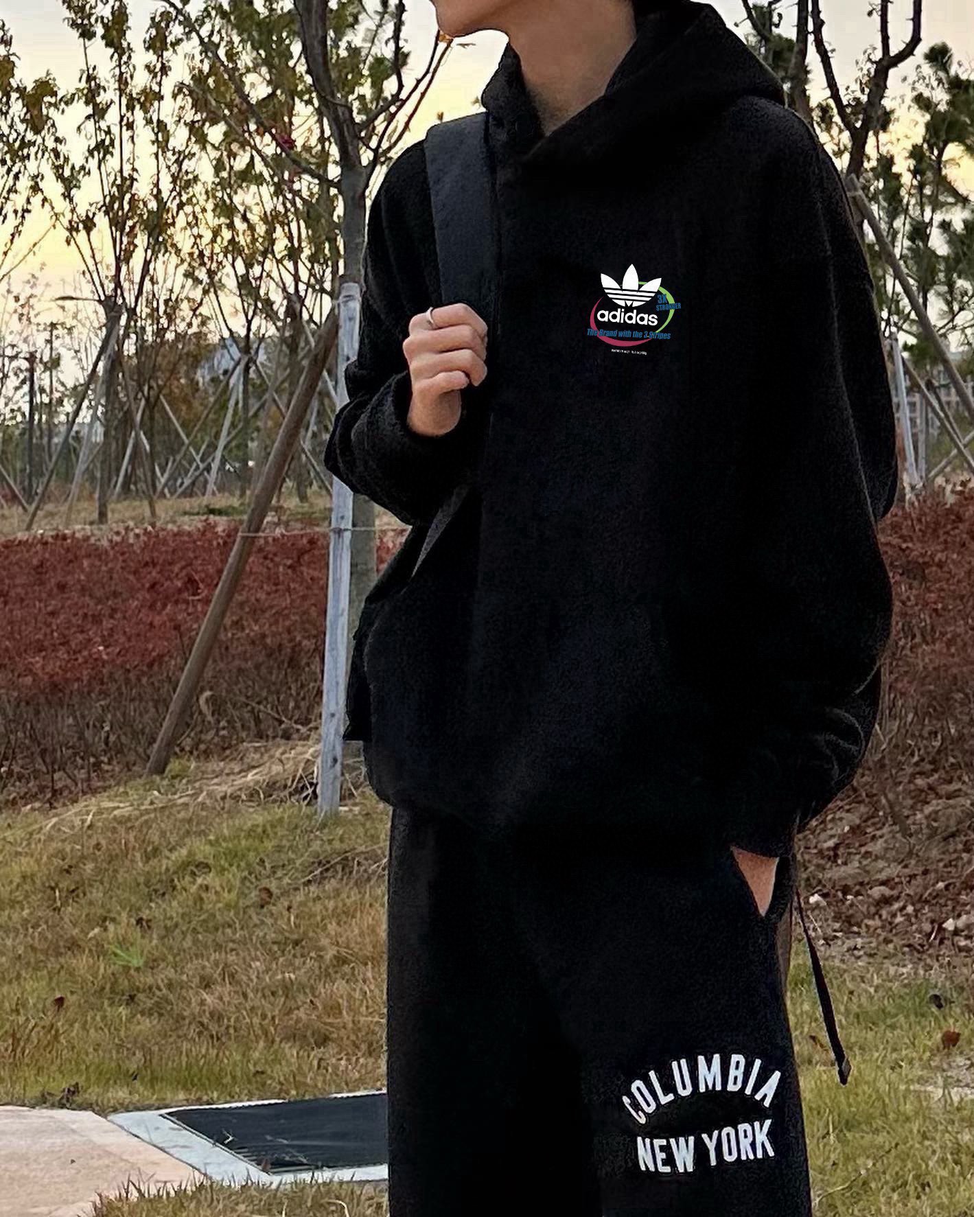 adidas パーカー パーカー オーバーサイズ ロゴプリント カジュアル 通勤 ブラック ホワイト グレー マルチカラー フリーサイズ - 画像 5