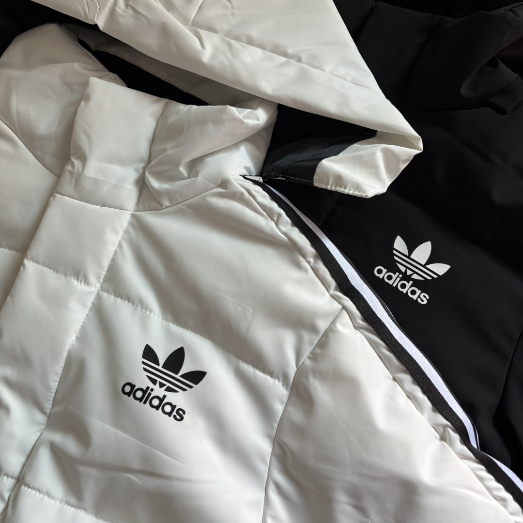 adidas ダウンベスト 2WAY ファスナー付き ロゴ入り ブラック ホワイト 全2色 - 画像 3