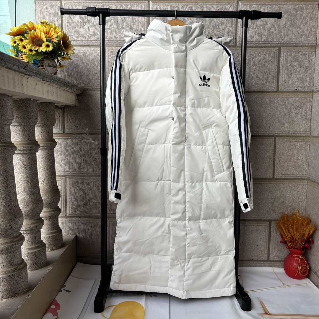 adidas ダウンコート ロング レディース メンズ 3ストライプス 保温 防寒 ブラック ホワイト - 画像 3