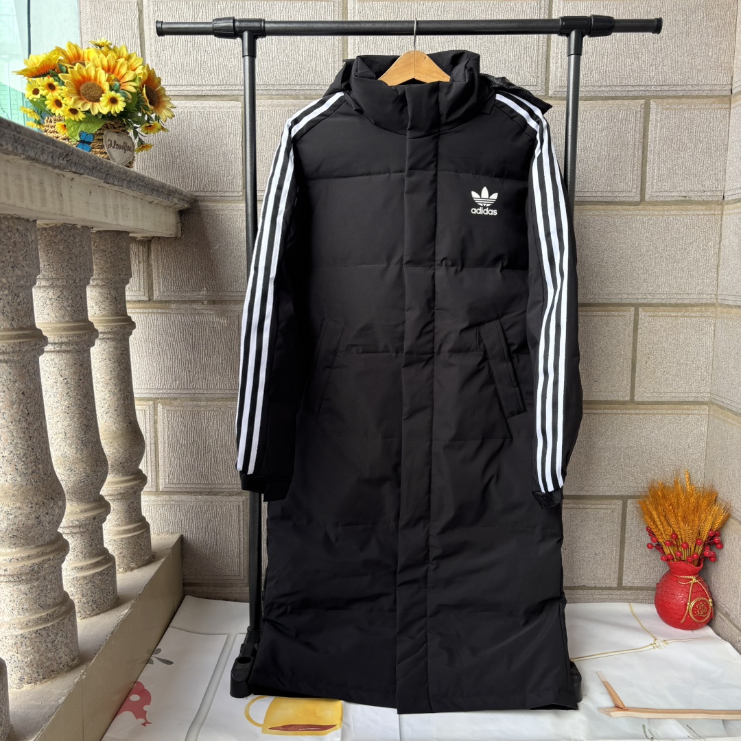 adidas ダウンコート ロング レディース メンズ 3ストライプス 保温 防寒 ブラック ホワイト - 画像 4