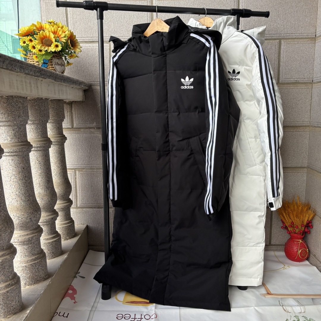 adidas ダウンコート ロング レディース メンズ 3ストライプス 保温 防寒 ブラック ホワイト - 画像 6