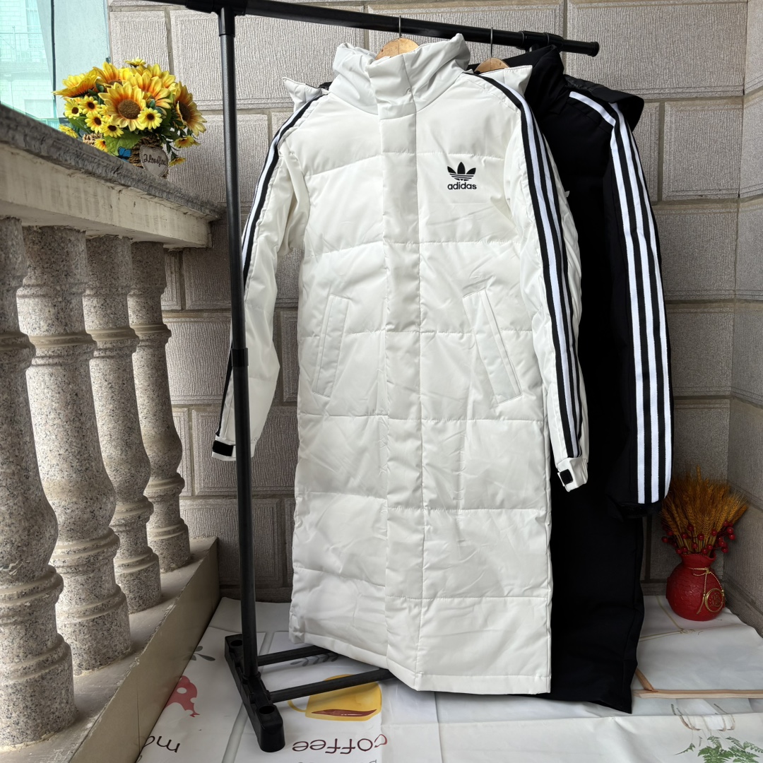 adidas ダウンコート ロング レディース メンズ 3ストライプス 保温 防寒 ブラック ホワイト - 画像 7