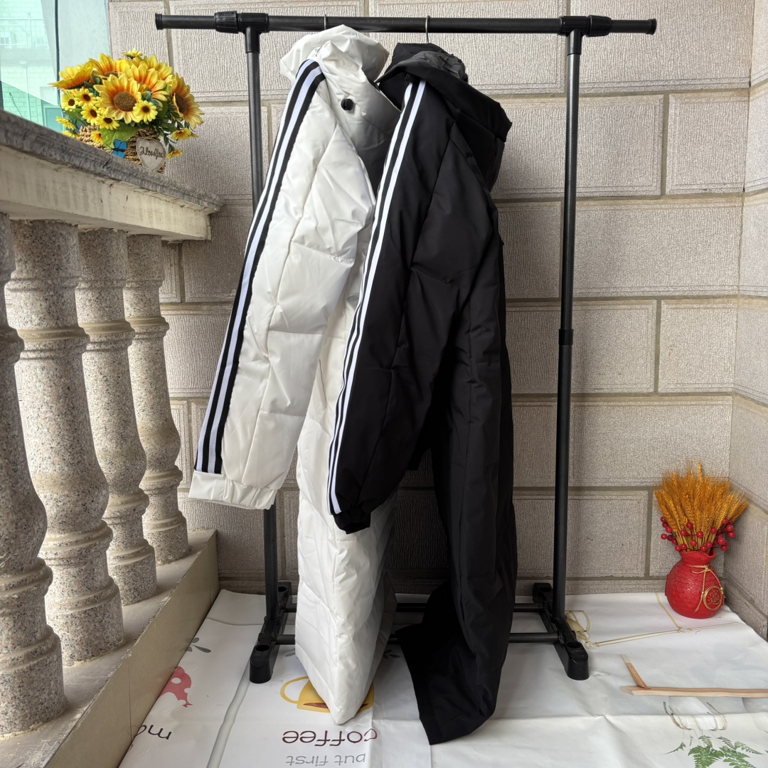 adidas ダウンコート ロング レディース メンズ 3ストライプス 保温 防寒 ブラック ホワイト - 画像 8