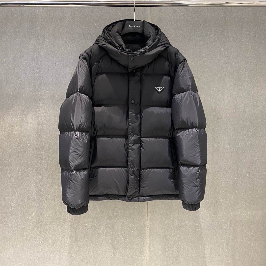 BALENCIAGA ダウンベスト ミニサイズ フード付き ダブルジップ ブラック レザー調 - 画像 2