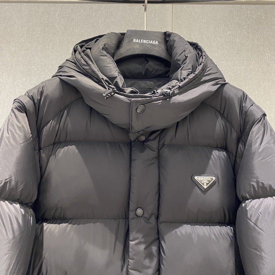 BALENCIAGA ダウンベスト ミニサイズ フード付き ダブルジップ ブラック レザー調 - 画像 7