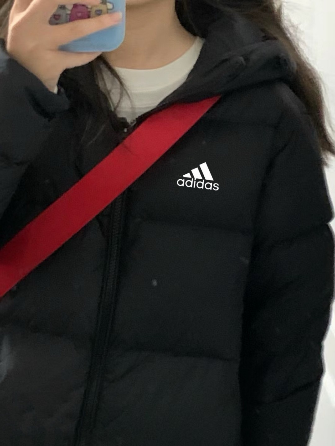 アディダス ダウンジャケット フード付き ミニ丈 カジュアル 通勤 ブラック - 画像 8