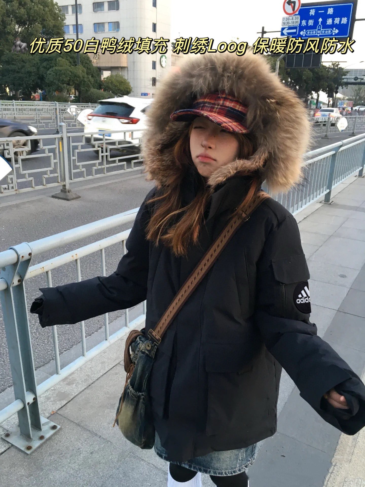 ADIDAS パーカー パーカージャケット 防水防風 50%白ダックダウン ファーパーカー ブラック