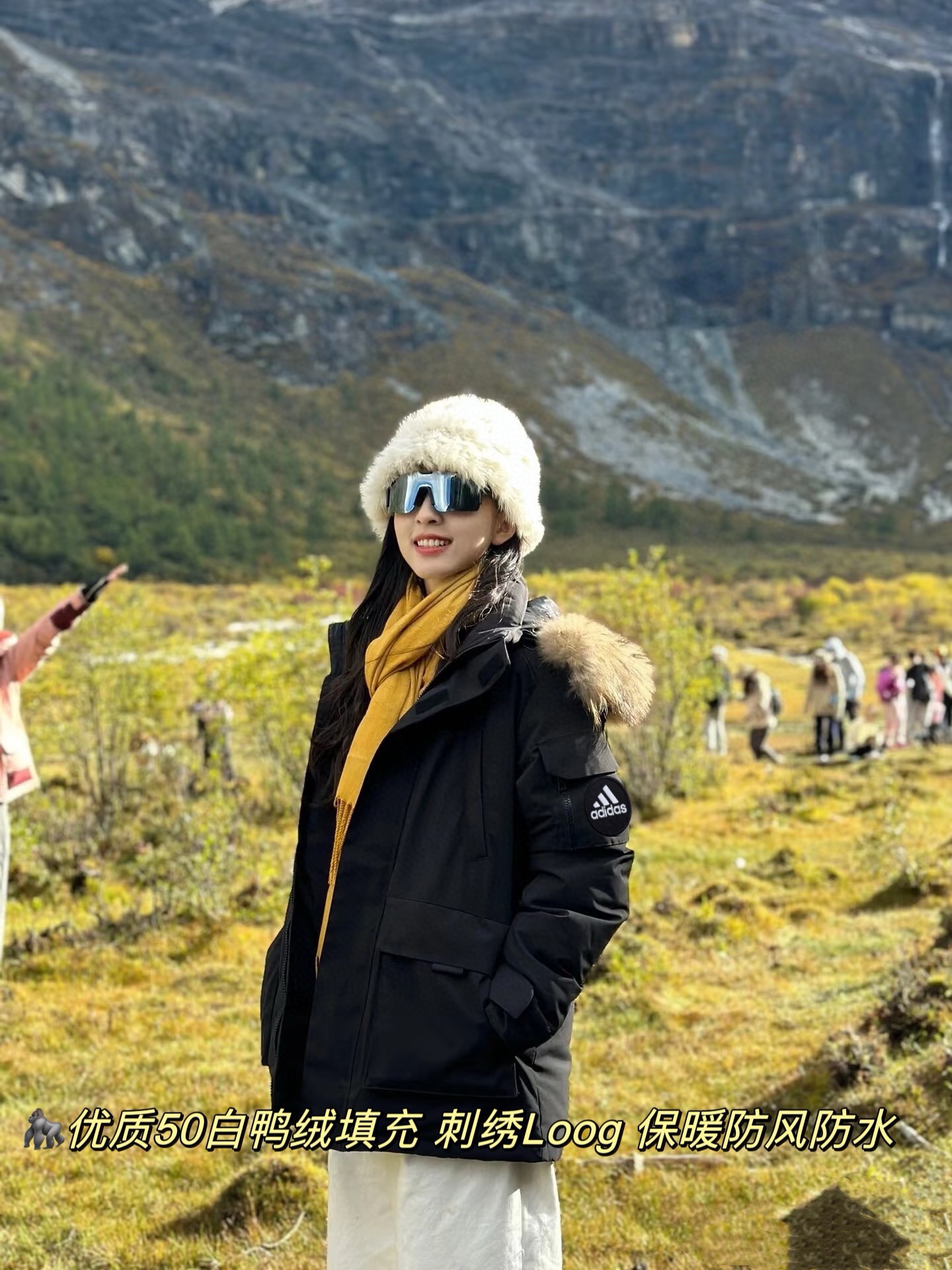 ADIDAS パーカー パーカージャケット 防水防風 50%白ダックダウン ファーパーカー ブラック - 画像 6