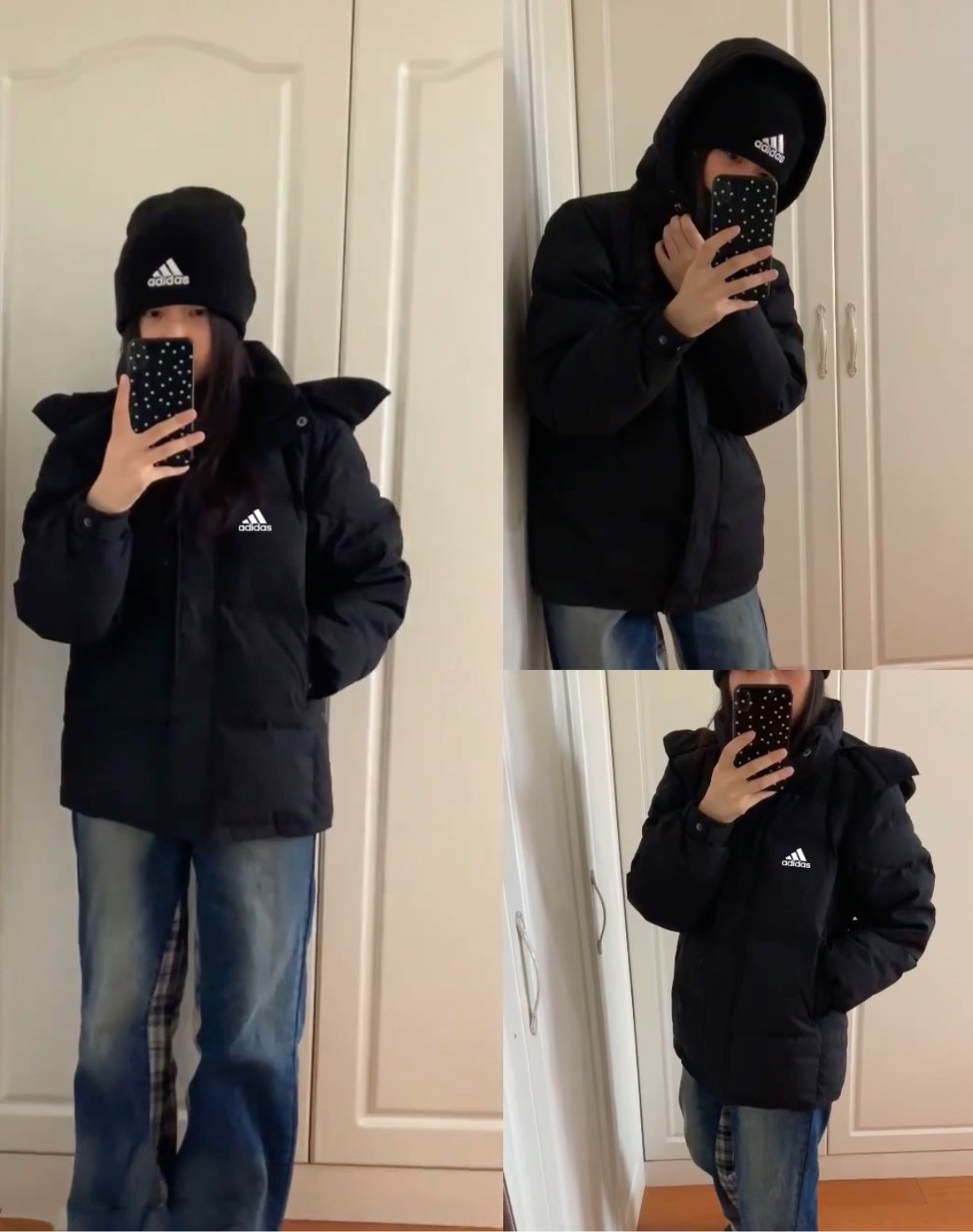 adidas ダウンジャケット ミニ丈 カジュアル 90白鴨絨 内裏銀色蓄熱網 ブラック - 画像 4