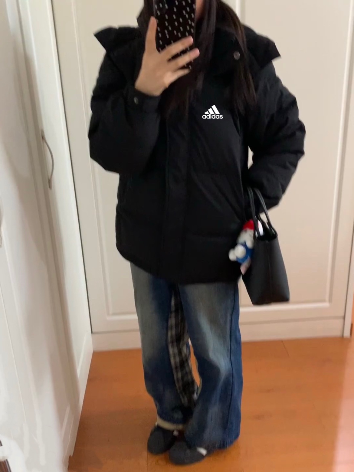 adidas ダウンジャケット ミニ丈 カジュアル 90白鴨絨 内裏銀色蓄熱網 ブラック - 画像 5