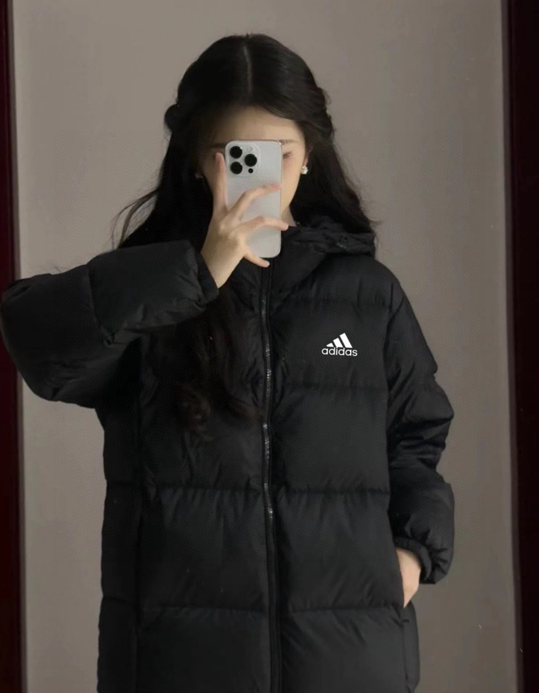 adidas ダウンジャケット フード付き 軽量 保温 通勤カジュアル ブラック - 画像 7