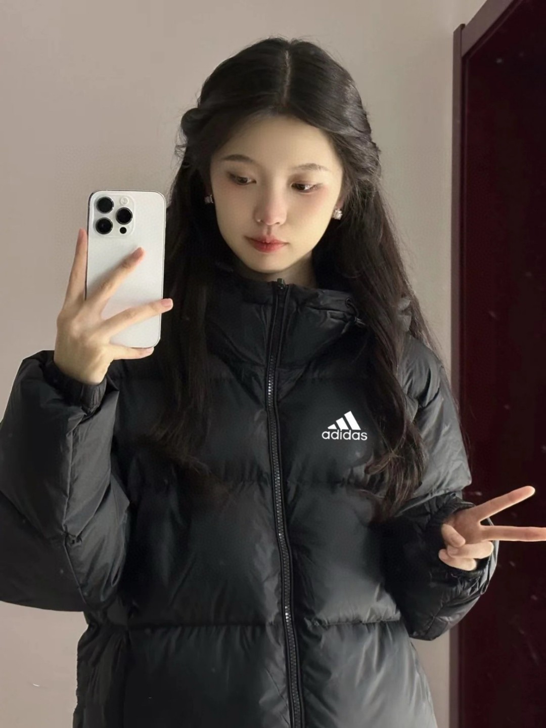 adidas ダウンジャケット フード付き 軽量 保温 通勤カジュアル ブラック - 画像 8