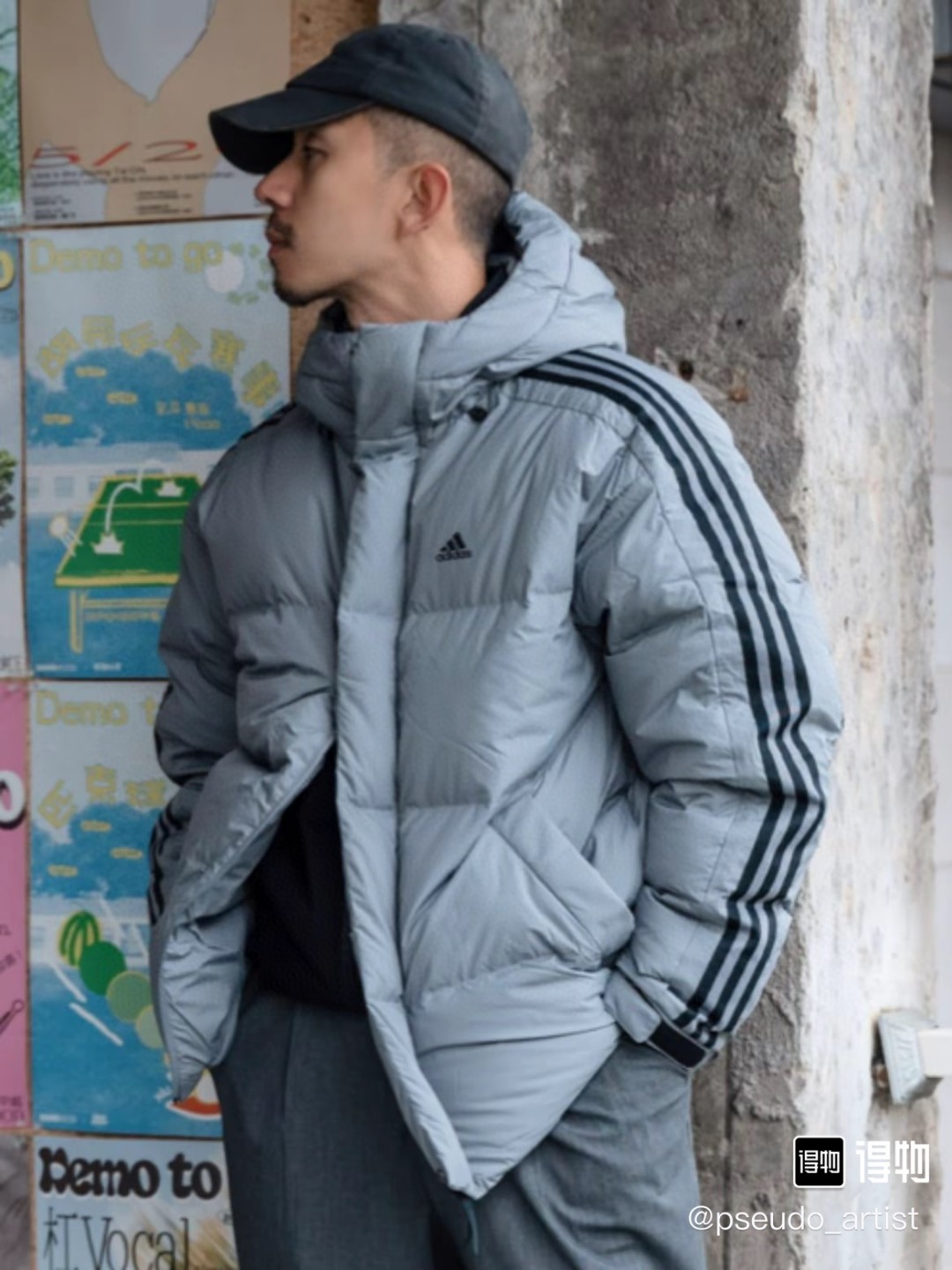 adidas ダウンジャケット 3ストライプス パフアウター 通勤カジュアル ブラック グレー マルチカラー - 画像 4