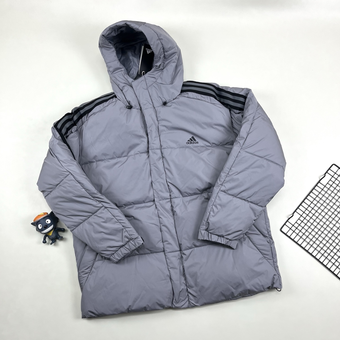 adidas ダウンジャケット 3ストライプス パフアウター 通勤カジュアル ブラック グレー マルチカラー - 画像 7