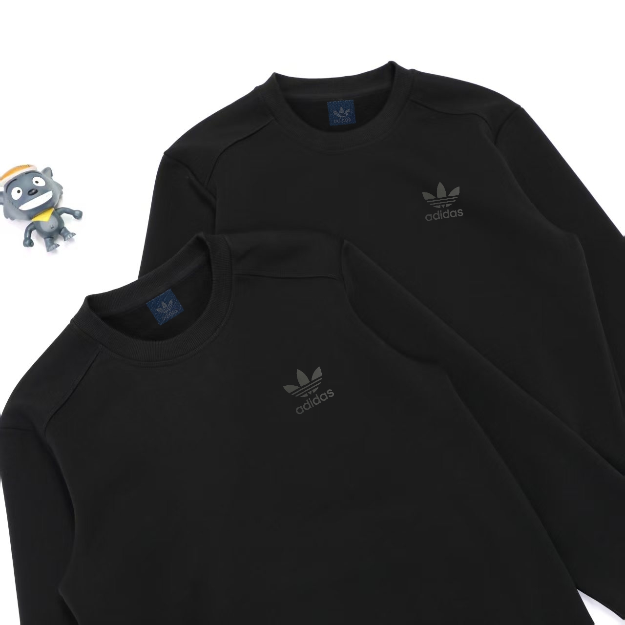 adidas スウェットシャツ クルーネック ブラック レギュラーフィット 伸縮性素材 高級ライン ブラック - 画像 7