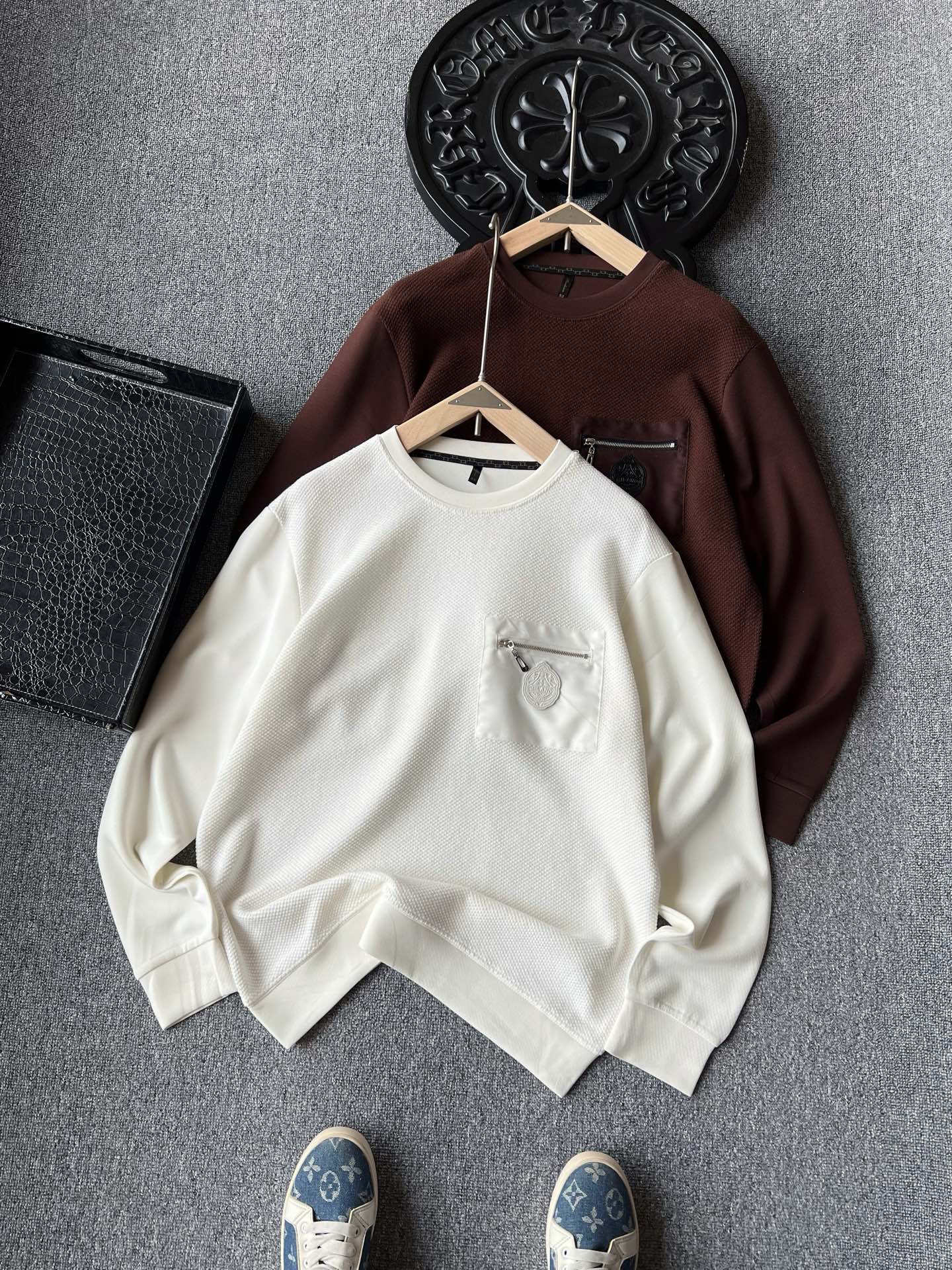 00218 スウェットシャツ メンズ ブランド風 ファッション 2色展開 ホワイト ブラウン メッシュ素材