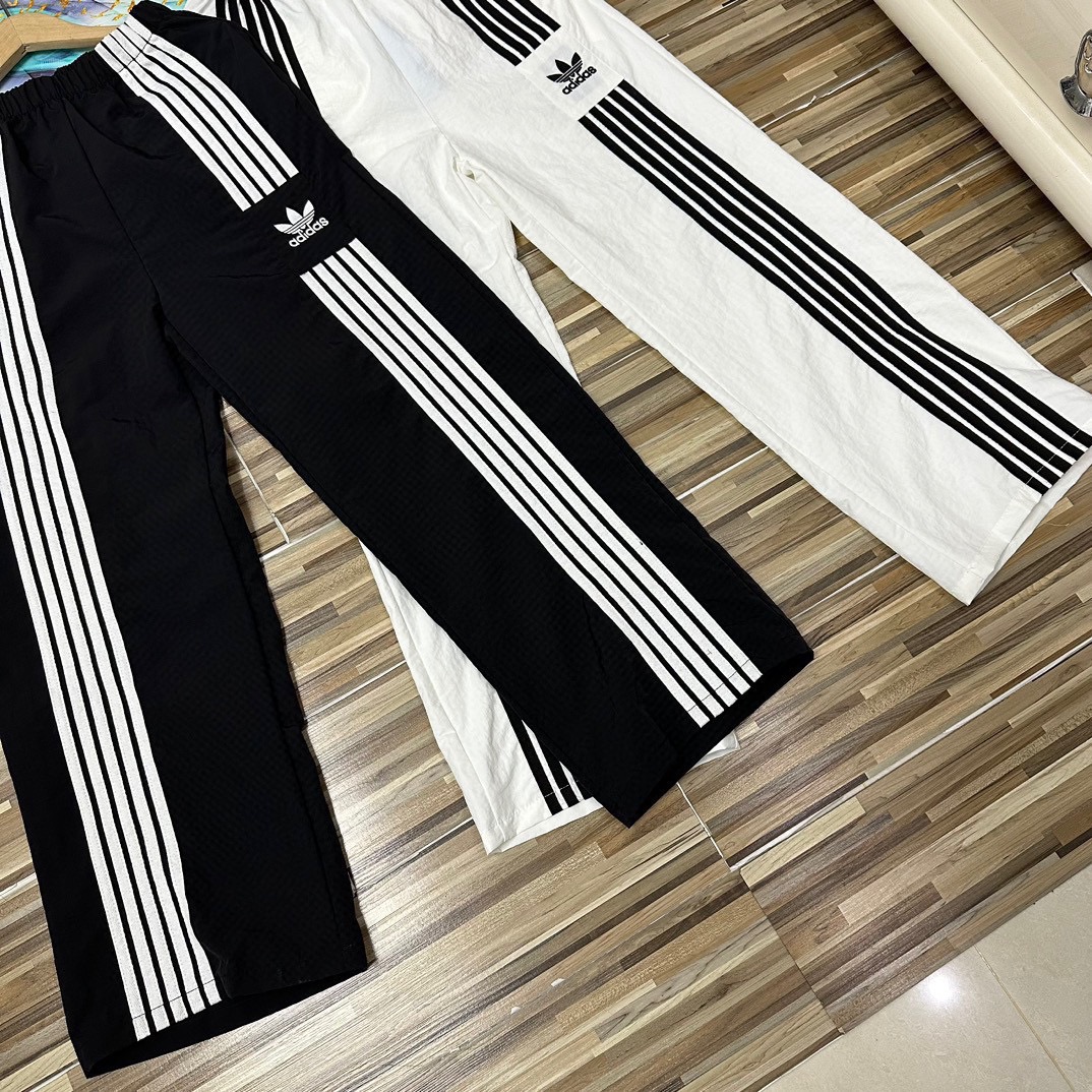 adidas パンツ ファッション スポーツウェア 3本線デザイン 伸縮性 ブラック ホワイト - 画像 4