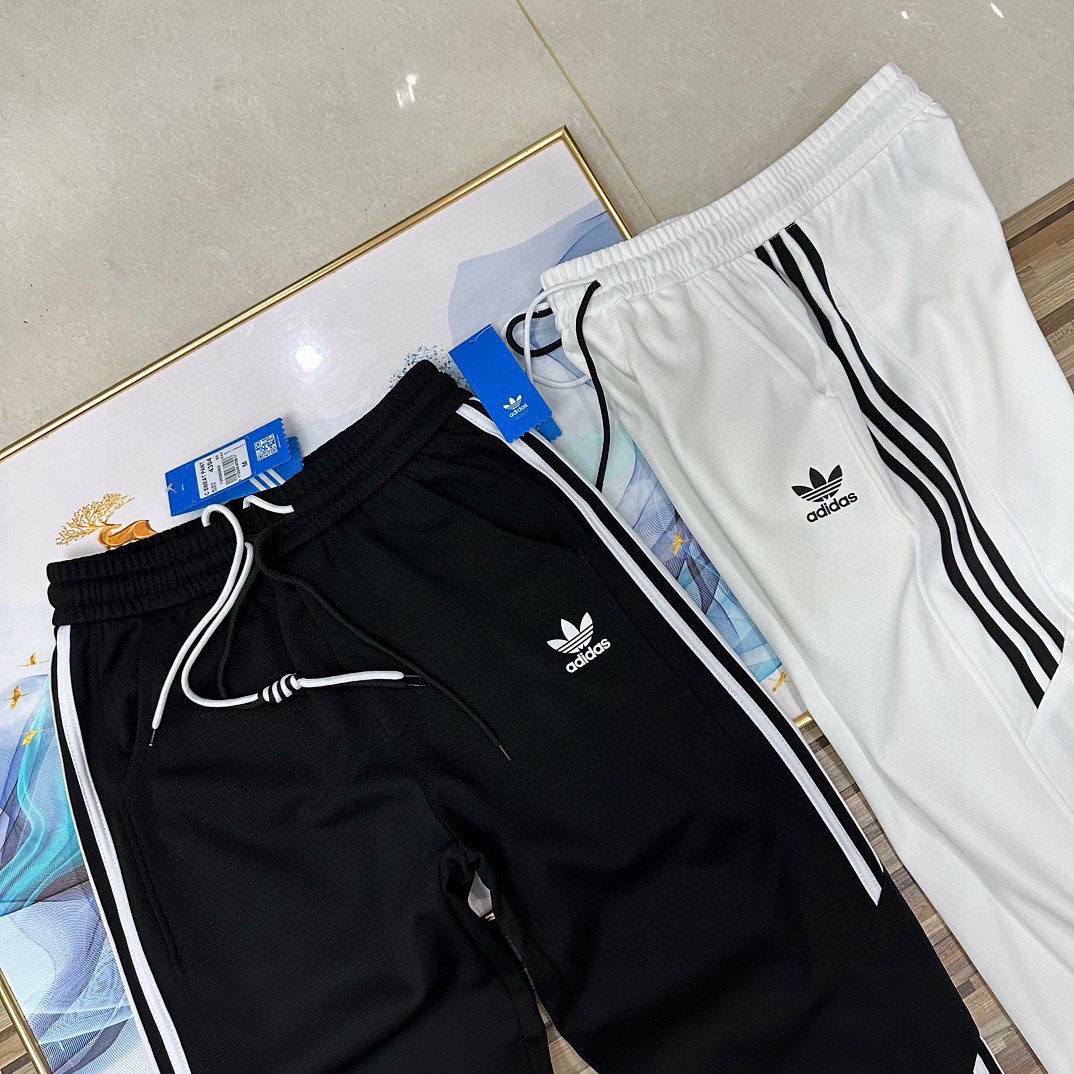 adidas パンツ ワイド ロゴ 3本線 カジュアル 通勤 ブラック ホワイト キャンバス - 画像 7