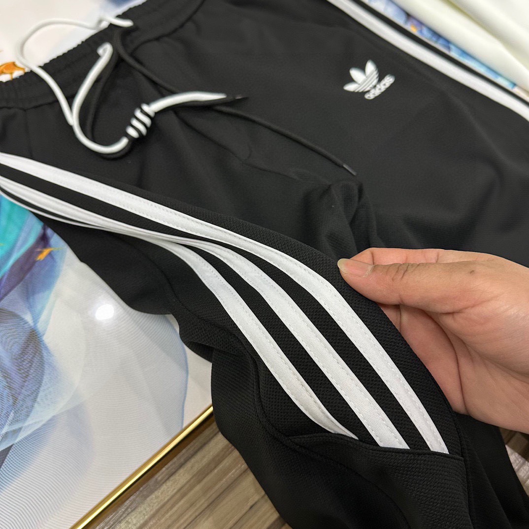 adidas パンツ ワイド ロゴ 3本線 カジュアル 通勤 ブラック ホワイト キャンバス - 画像 8