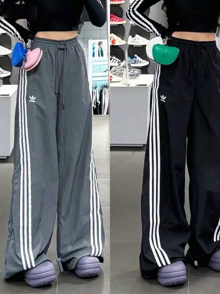 adidas トレーナー パンツ ウィードストリップ カジュアル 通勤 ブラック ダークグレー ナイロン