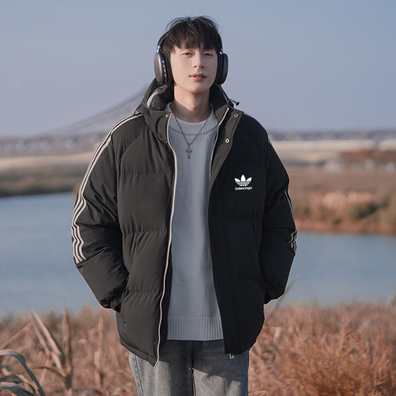 adidas トレンチジャケット 3ストライプス パufferジャケット 通勤カジュアル マルチカラー レザー調