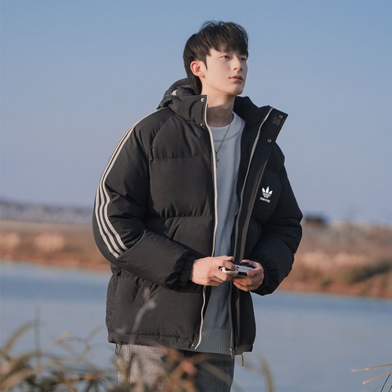 adidas トレンチジャケット 3ストライプス パufferジャケット 通勤カジュアル マルチカラー レザー調 - 画像 2