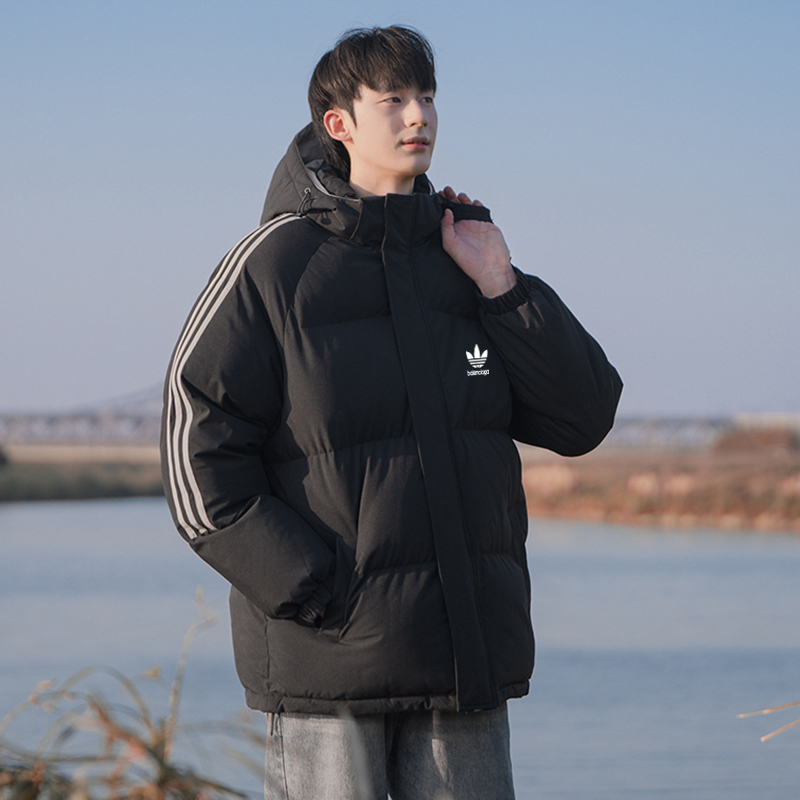 adidas トレンチジャケット 3ストライプス パufferジャケット 通勤カジュアル マルチカラー レザー調 - 画像 3