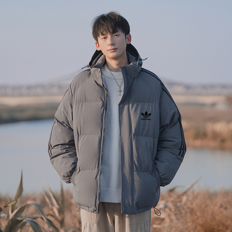 adidas トレンチジャケット 3ストライプス パufferジャケット 通勤カジュアル マルチカラー レザー調 - 画像 4