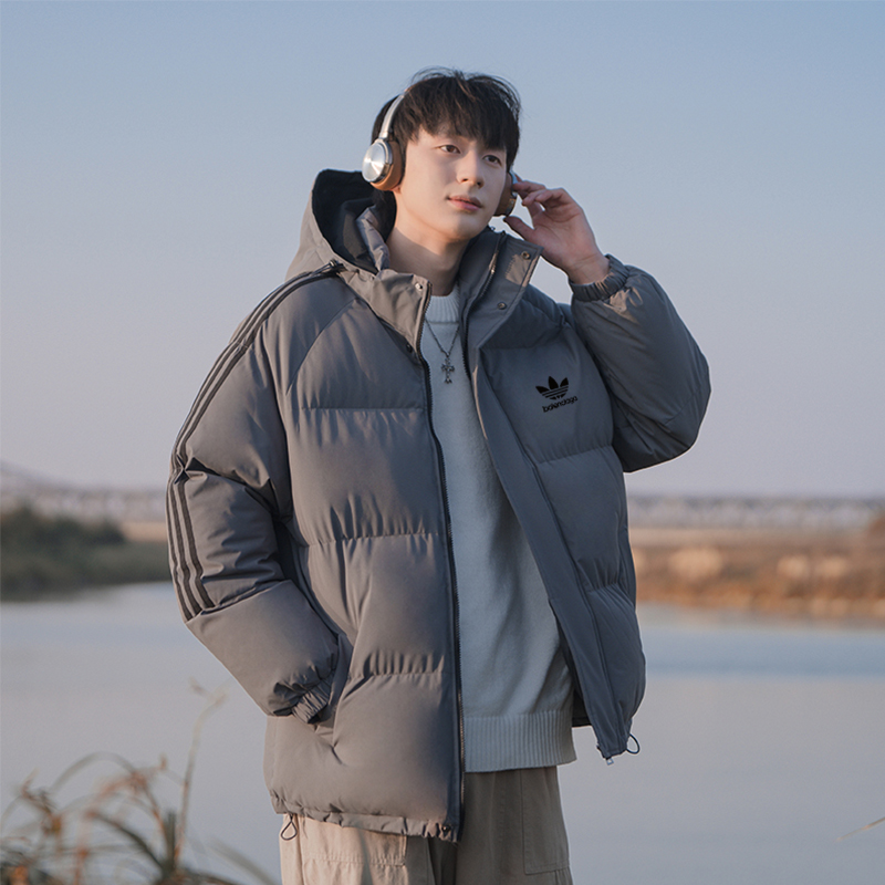 adidas トレンチジャケット 3ストライプス パufferジャケット 通勤カジュアル マルチカラー レザー調 - 画像 5